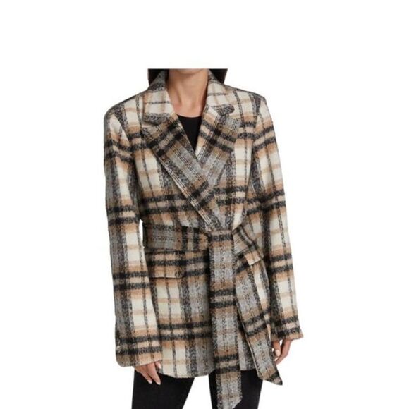 GOOD AMERICAN PLAID BOXY BLAZER WITH TIE BELT NWT - Picture 1 of 16